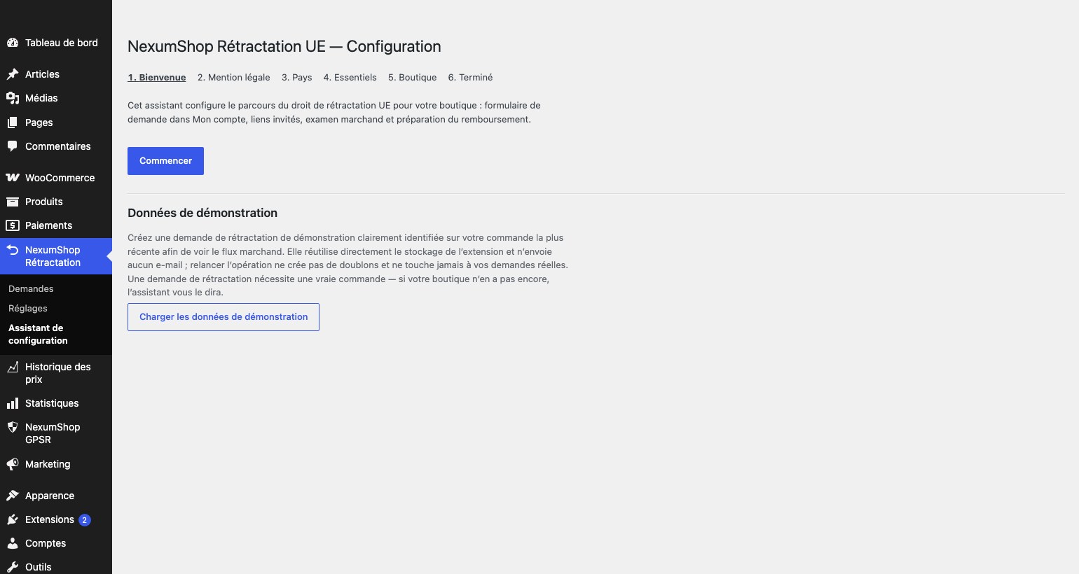 Assistant de configuration : délai, point de départ et e-mails